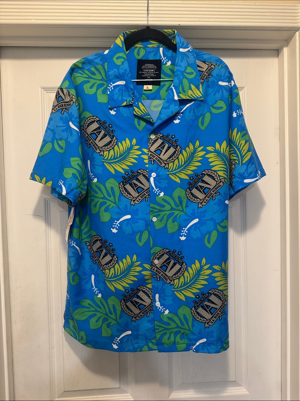 My Hero Academia Tropical Crest Short Sleeve Button-Down Shirt - Blue